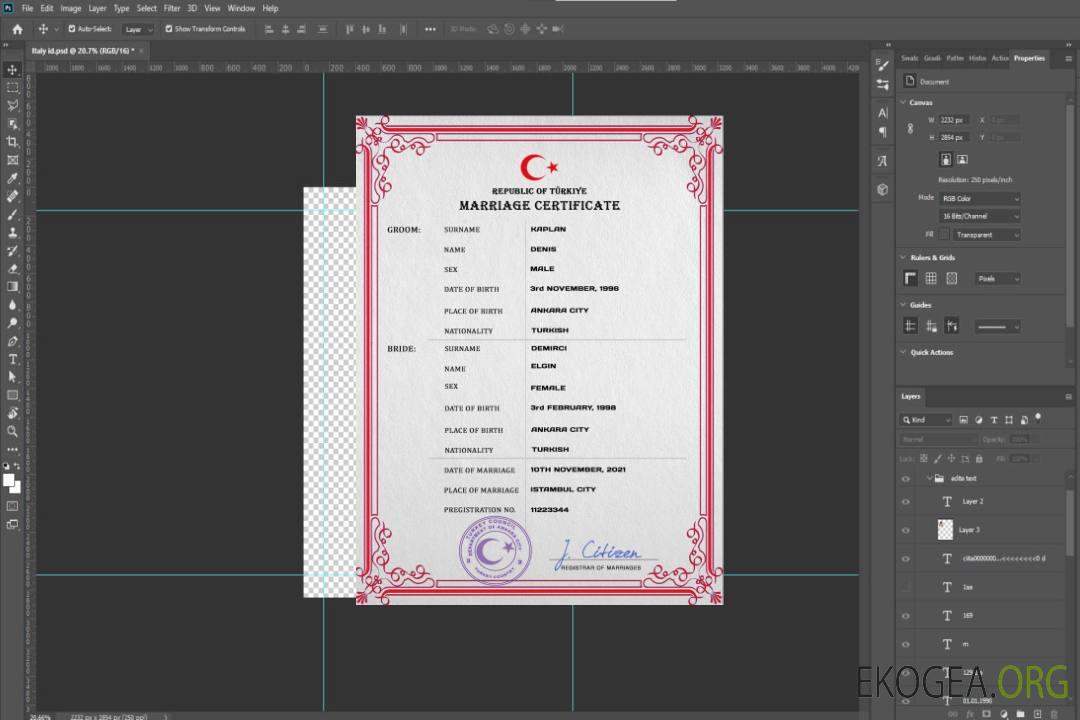Modèle PSD de certificat de mariage en Turquie template
